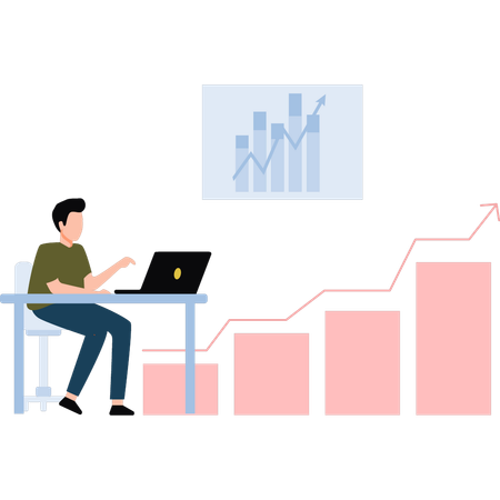 Empresário trabalhando no gráfico de negócios  Ilustração