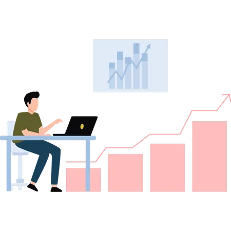 Empresário trabalhando no gráfico de negócios  Ilustração