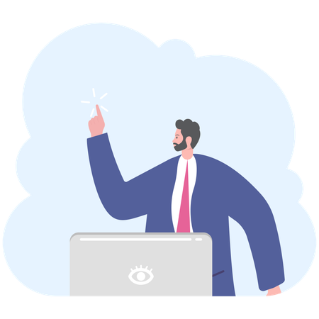 Empresário trabalhando no laptop  Ilustração