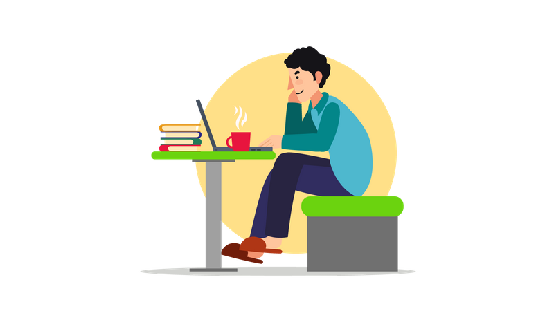 Empresário trabalhando no laptop  Ilustração