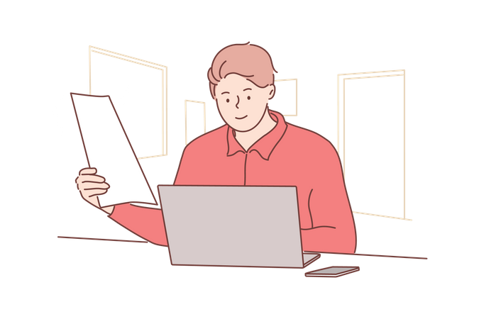 Empresário trabalhando no laptop  Ilustração