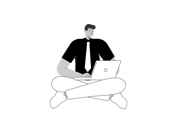 Empresário trabalhando no laptop  Ilustração