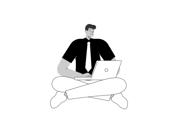 Empresário trabalhando no laptop  Ilustração