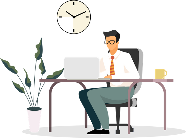 Empresário trabalhando no laptop  Ilustração
