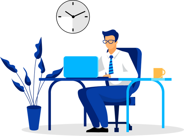Empresário trabalhando no laptop  Ilustração