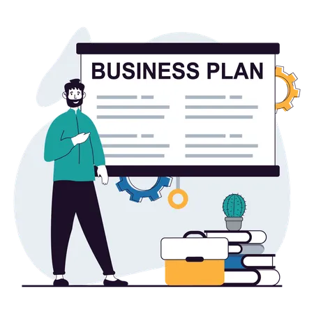 Empresário trabalhando no plano de negócios  Ilustração