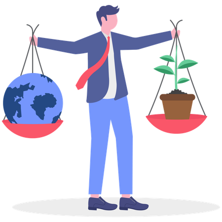 Empresário trabalhando em plano estratégico ambiental  Ilustração
