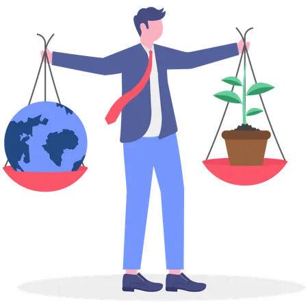 Empresário trabalhando em plano estratégico ambiental  Ilustração