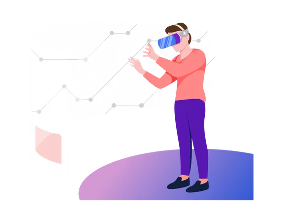 Empresário trabalhando usando tecnologia VR  Ilustração