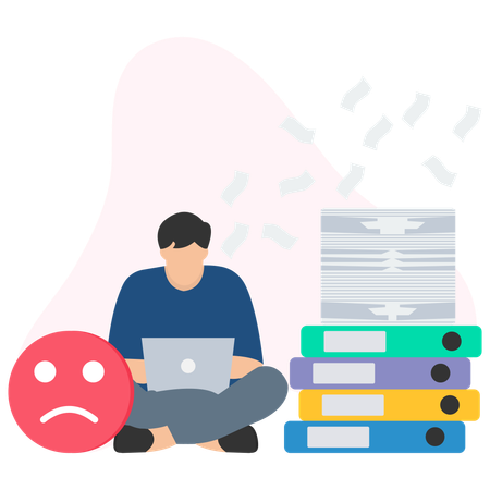Empresário triste devido à sobrecarga do escritório  Ilustração