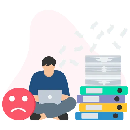 Empresário triste devido à sobrecarga do escritório  Ilustração