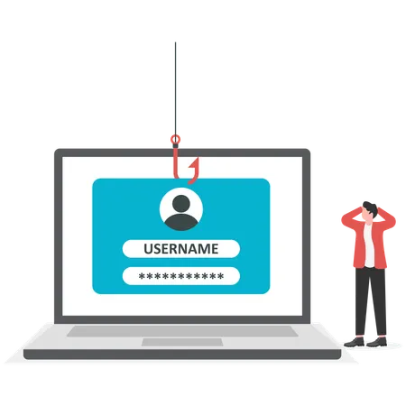 Empresario triste por hackear su nombre de usuario y contraseña  Ilustración