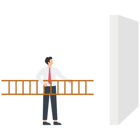 El empresario utiliza una escalera a través de una pared  Ilustración