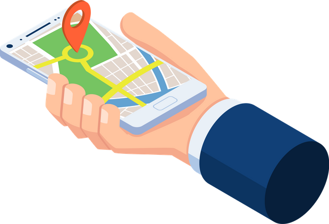 Empresario utilizando aplicación GPS móvil  Ilustración