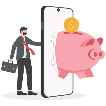 Empresário usando aplicativo de mobile banking  Ilustração