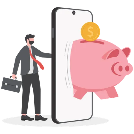 Empresário usando aplicativo de mobile banking  Ilustração