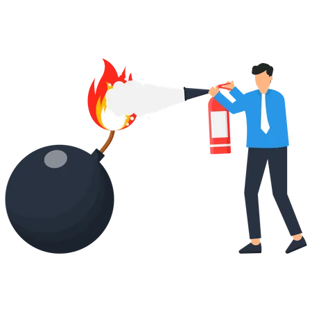 Empresário usando extintor de incêndio  Ilustração