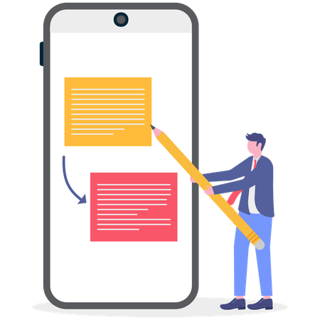 Empresário usando ferramenta de conversão de texto  Ilustração