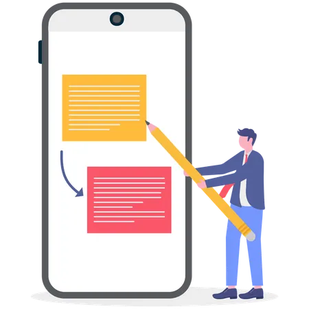 Empresário usando ferramenta de conversão de texto  Ilustração