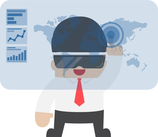 Empresario Usando Fone De Ouvido De Realidade Virtual Ou Oculos VR VETOR EPS 10 Ilustração