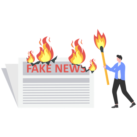 Empresário usa fósforo queimando jornal falso  Ilustração