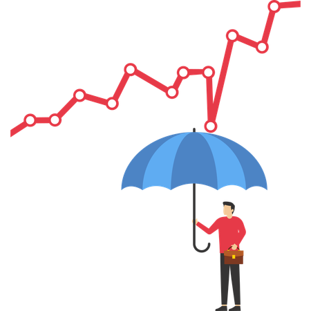 Empresário usando proteção contra crise econômica  Ilustração