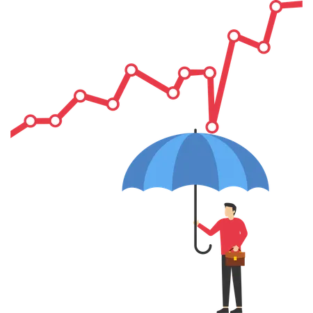 Empresário usando proteção contra crise econômica  Ilustração