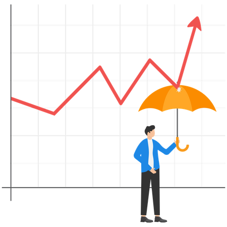 Empresário usando proteção contra crise econômica  Ilustração