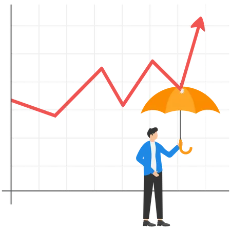 Empresário usando proteção contra crise econômica  Ilustração