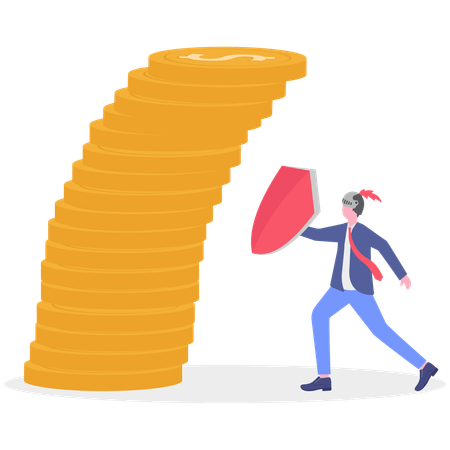 Hombre de negocios usando protección de dinero  Ilustración