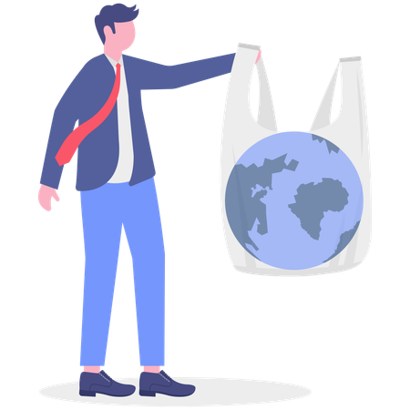 Empresário usa sacola plástica para salvar o planeta  Illustration