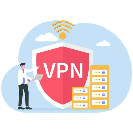 Hombre de negocios que utiliza un servicio VPN  Illustration