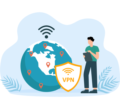 Hombre de negocios que utiliza un servicio VPN  Illustration