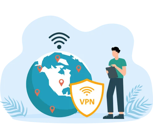 Hombre de negocios que utiliza un servicio VPN  Illustration