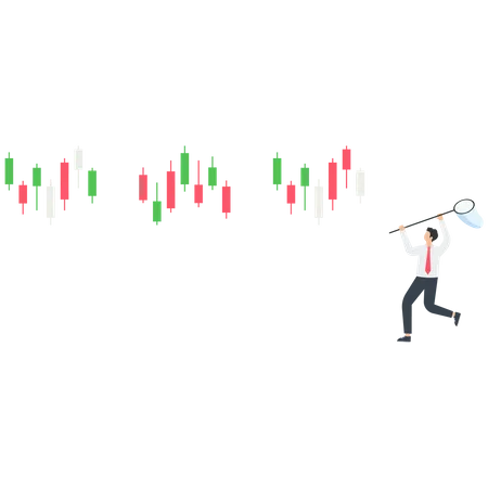 El empresario utiliza un cazamariposas para capturar el gráfico del mercado de valores  Ilustración