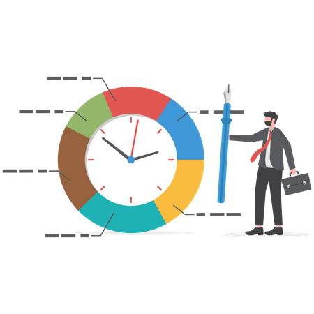 Empresario que utiliza el sistema de seguimiento del tiempo  Ilustración