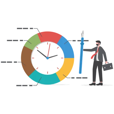 Empresario que utiliza el sistema de seguimiento del tiempo  Ilustración