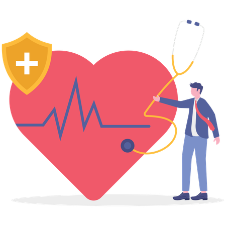Empresário verifica seu coração médico  Ilustração