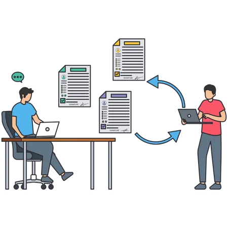 Empresário verificando currículo de funcionário  Ilustração