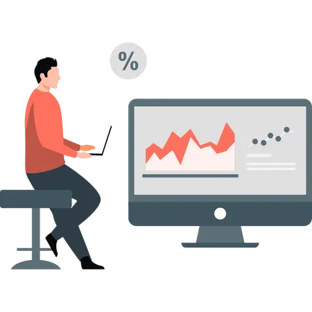 Empresario comprobando porcentaje de gráfico analítico  Ilustración