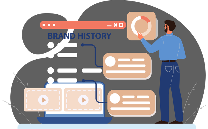 Empresário verificando o histórico da marca  Ilustração