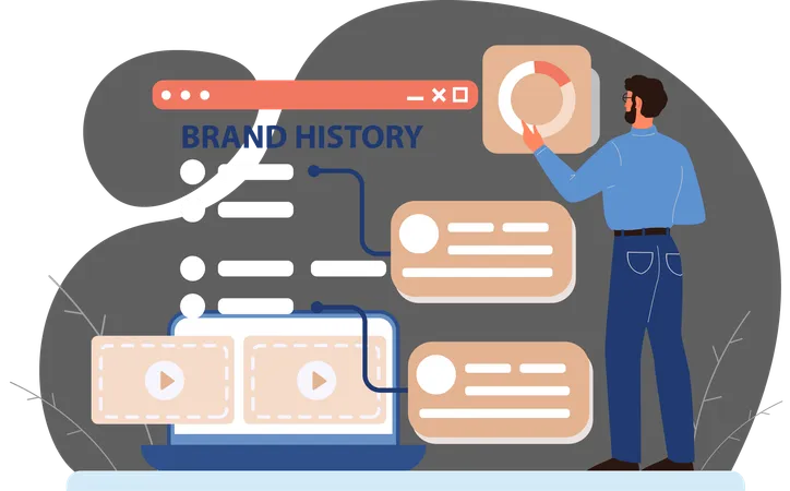 Empresário verificando o histórico da marca  Ilustração