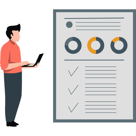 Empresario verificando datos de lista de gráfico circular  Ilustración