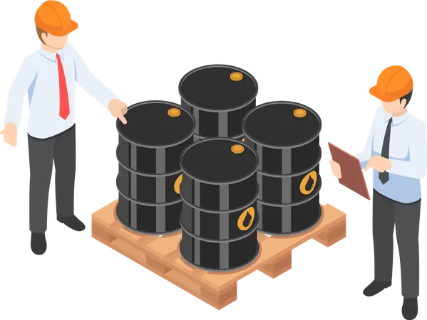 Empresário verificando barril de petróleo  Ilustração