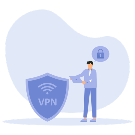 Hombre de negocios comprobando la seguridad de la VPN  Ilustración