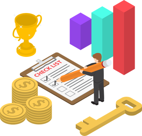 Empresário verificando tarefas de sucesso  Ilustração