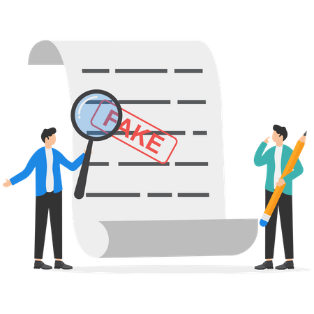 Empresário verifica documentos falsos  Ilustração