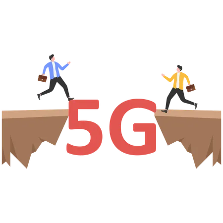 Empresario navegando por la tecnología de red inalámbrica 5G para una conexión de alta velocidad  Ilustración