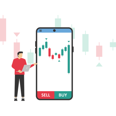 Vistas do empresário em gráficos do mercado de ações  Ilustração