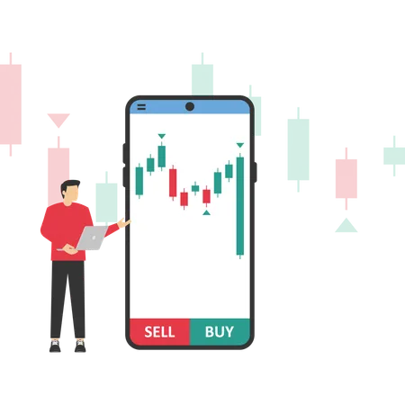 Vistas do empresário em gráficos do mercado de ações  Ilustração